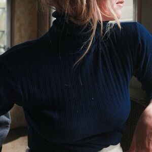 Rudy Jude Pointelle Turtleneck in Indigo, XS